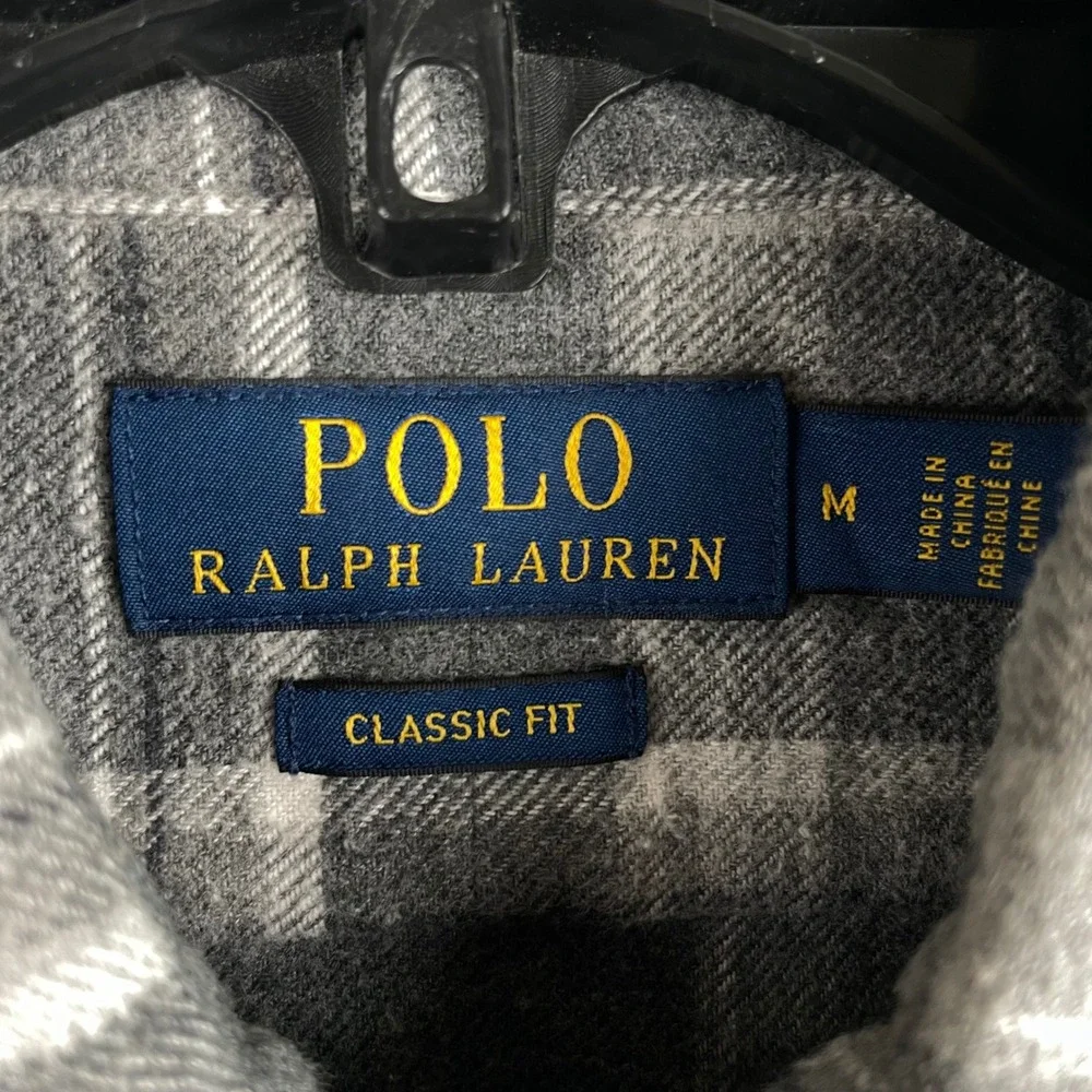 Polo Ralph Lauren Flannel Shirt Mens Medium Classic Fit Gray Plaid Pony Cozy